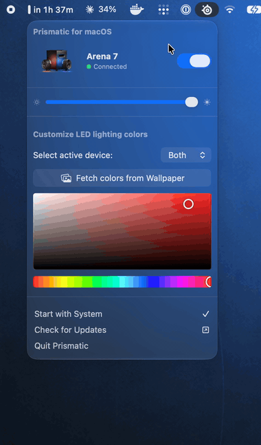 Prismatic menu in action